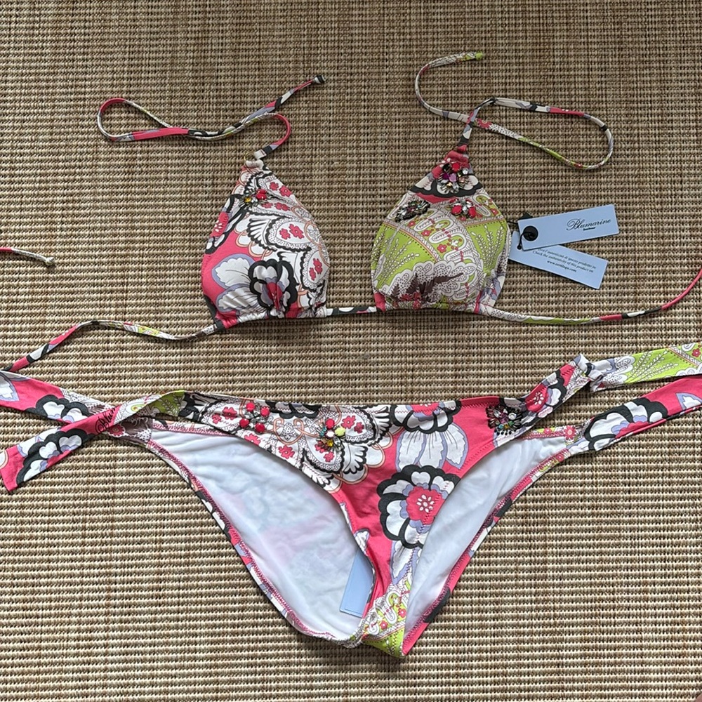 Blumarine Floral Bikini Set in Pink and Green